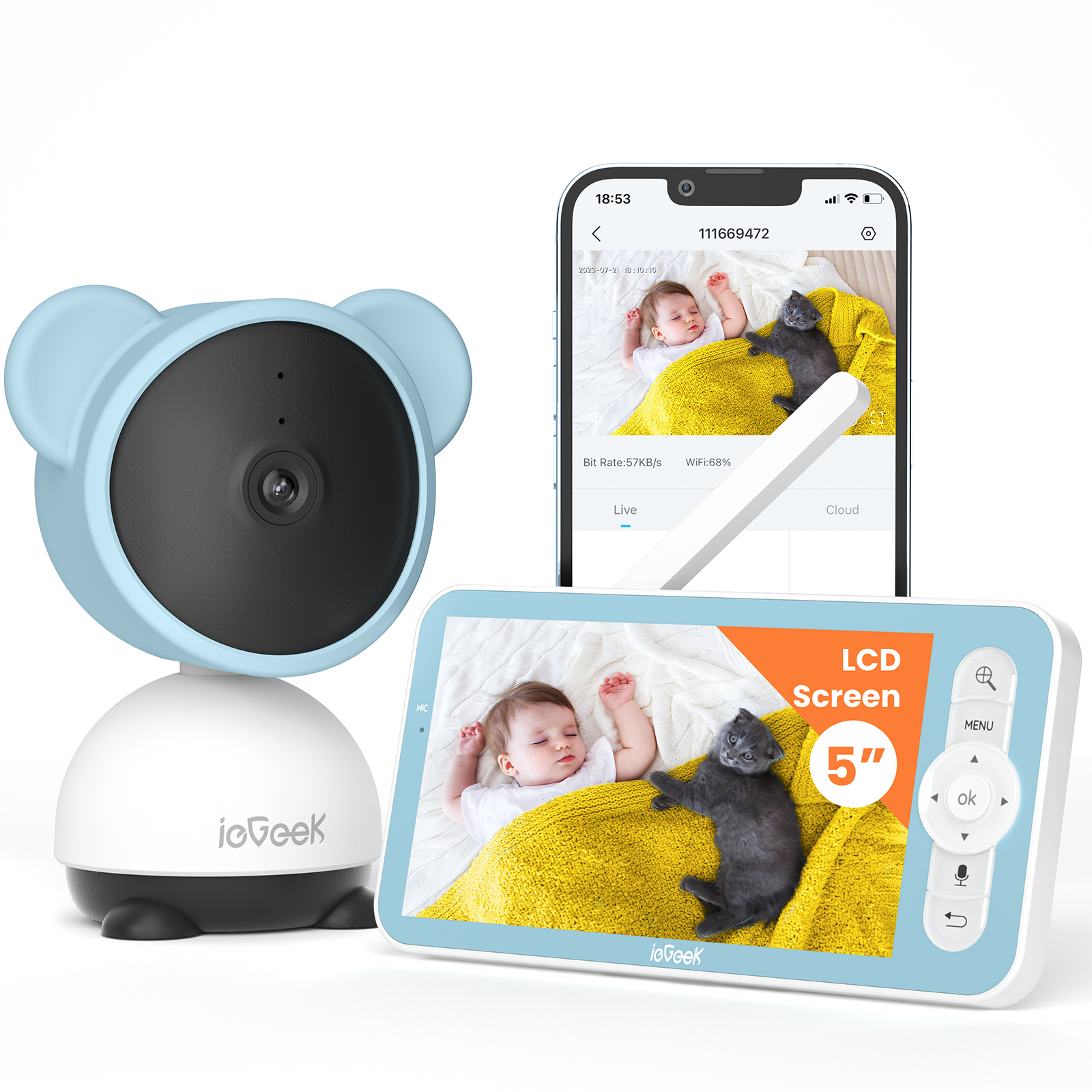 ieGeek Baby 7S - Vigilabebés WiFi 1080P de 5 pulgadas con seguimiento  automático y cuidado inteligente