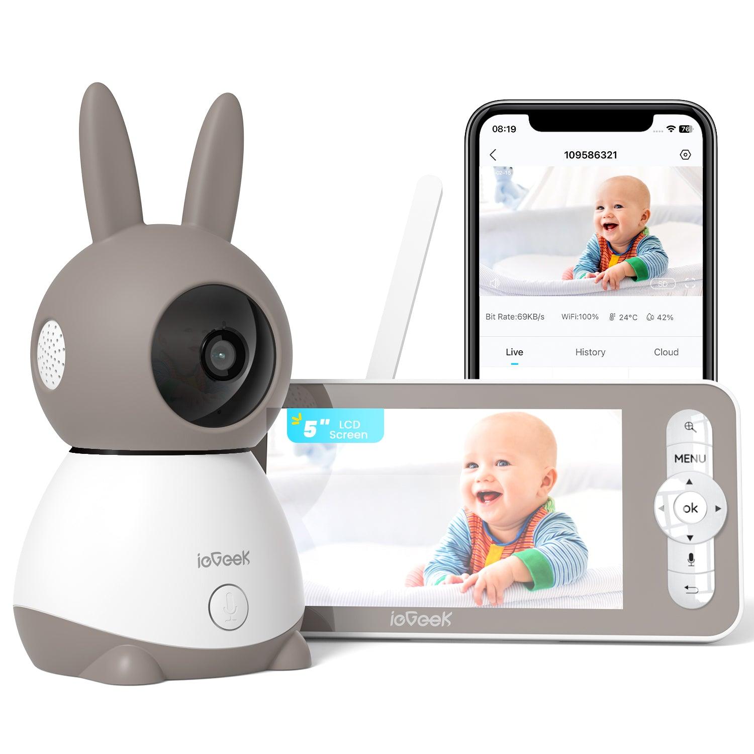 ieGeek Baby 1T - Vigilabebés WiFi 2K con pantalla de 5 pulgadas y detección  de movimiento y llanto